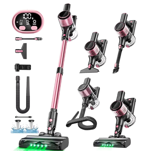 Aspirateur balais sans fil rose 40'000 pa 500W-Kleeva