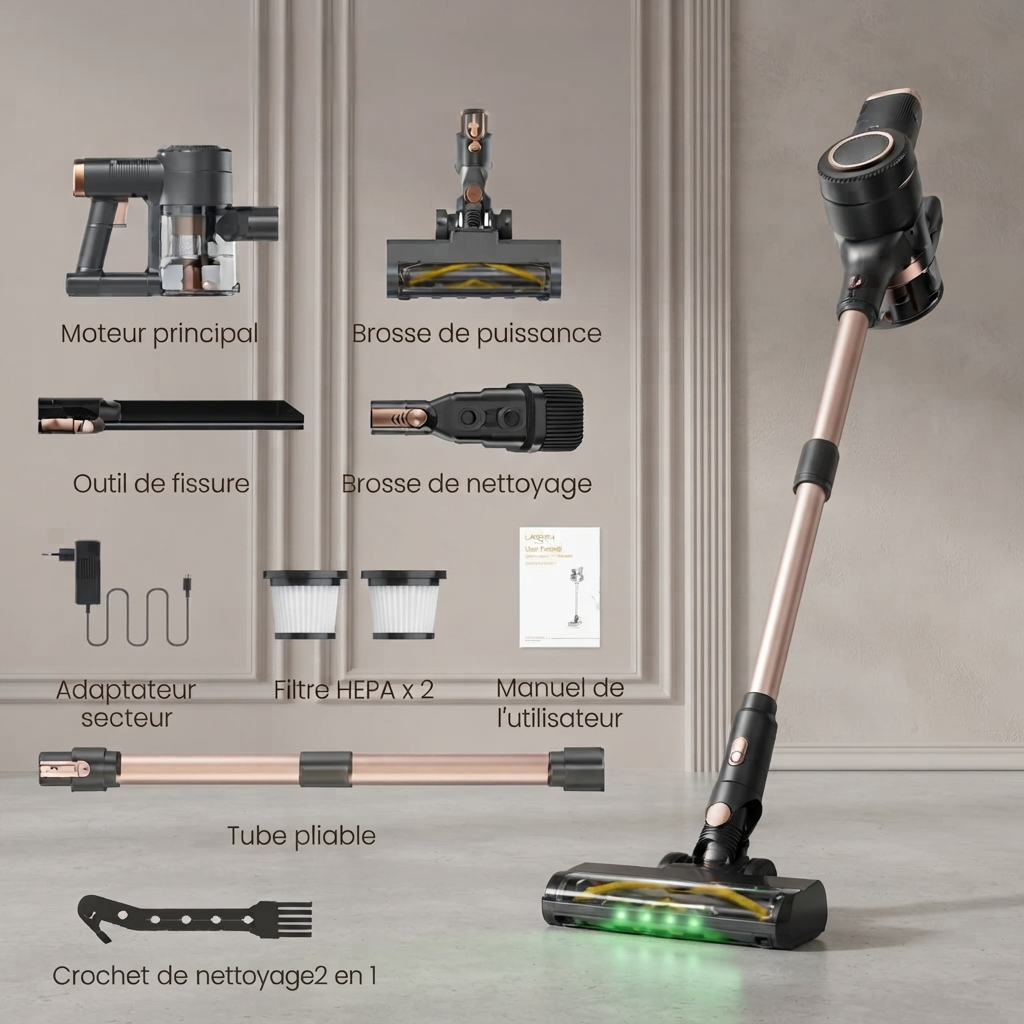 Aspirateur balais sans fil – Aspiration 55'000 Pa, autonomie 45 min-kleeva
