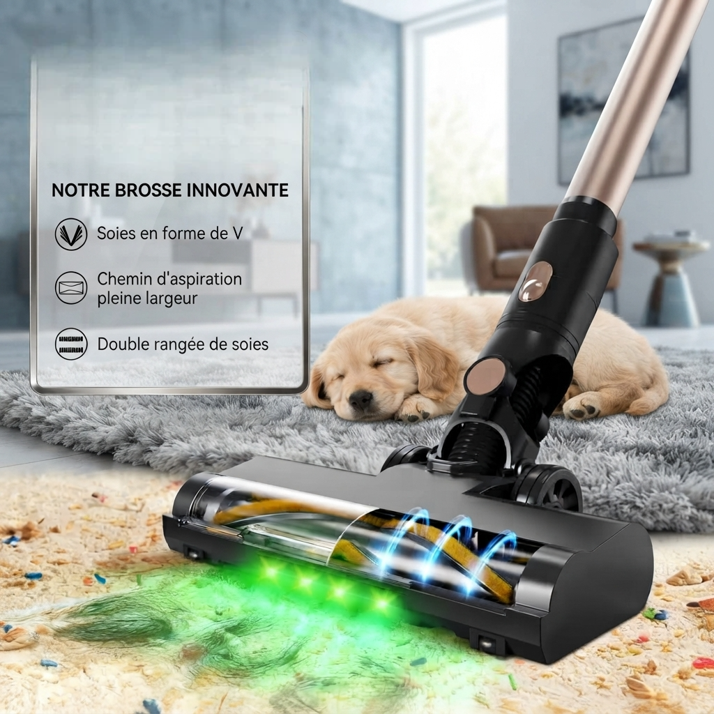 Aspirateur balais sans fil – Aspiration 55'000 Pa, autonomie 45 min-kleeva